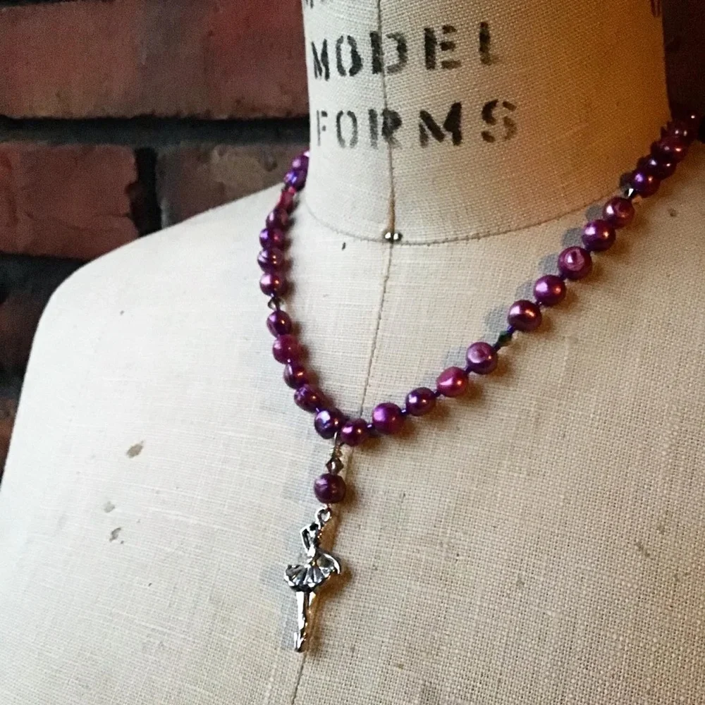 Handmade Ballerina in Purple Christmas Nutcracker Ballet Necklace